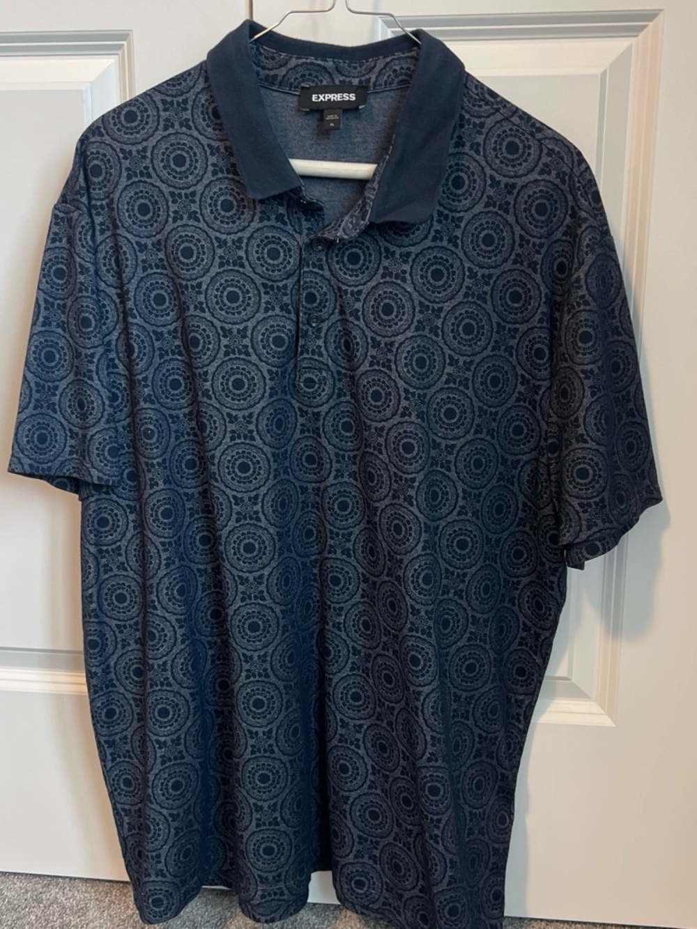 Express Men’s Dark Blue Circular Pattern Polo